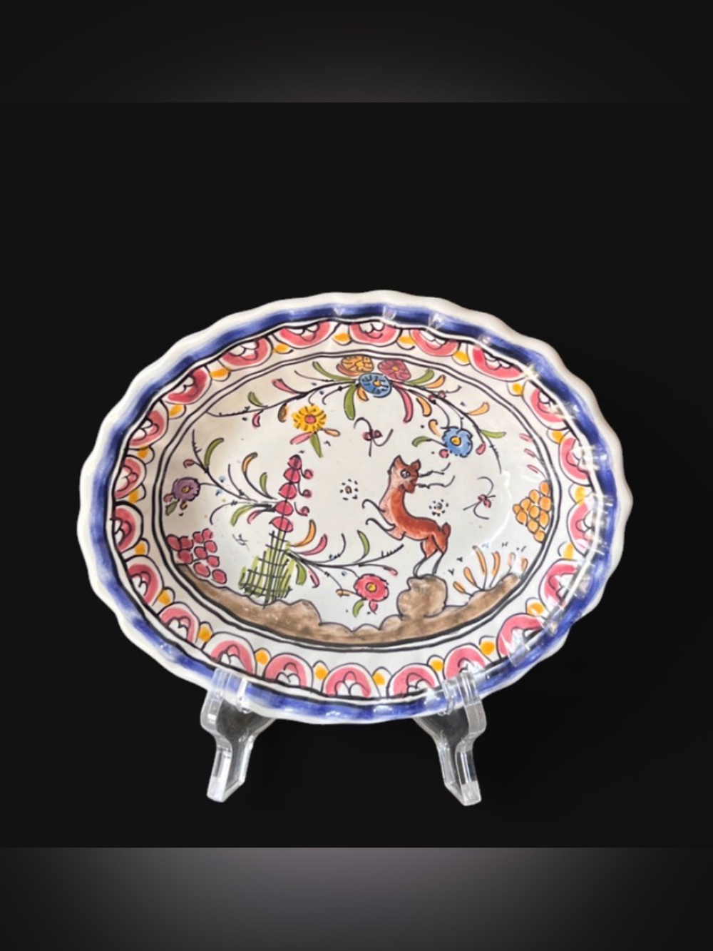 Hand Painted Ceramic Oval Trinket Dish with scalloped edges made in Portugal